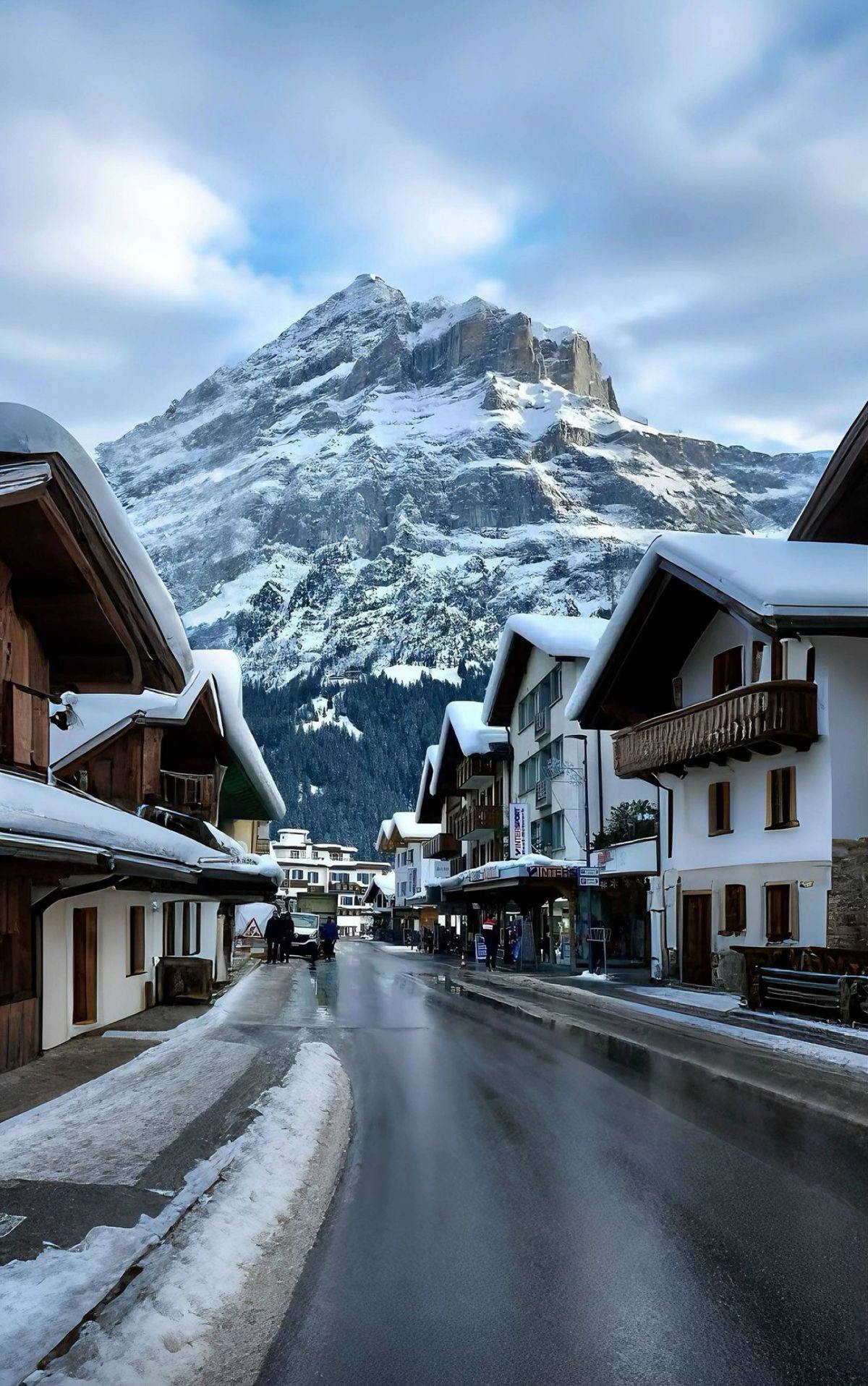 The village of Megève under snow in winter, traditional chalets and charming streets